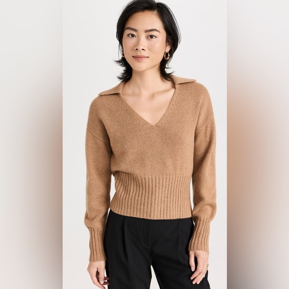 Reformation Beckie Cashmere Collared Sweater Tan Camel Small - Picture 1 of 5